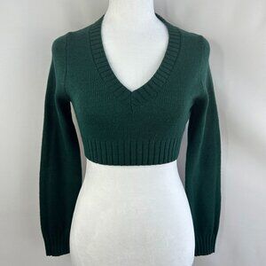 H&M Divided Y2K Green Cropped V-Neck Sweater Knit - Small